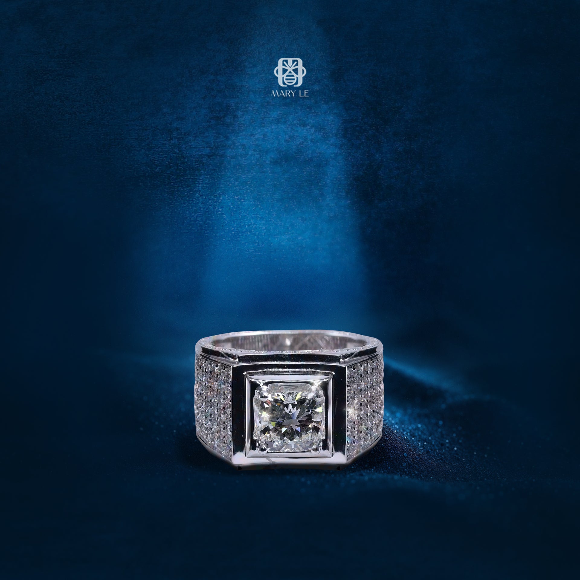 White Gold Cushion Diamond Men's Ring | M300