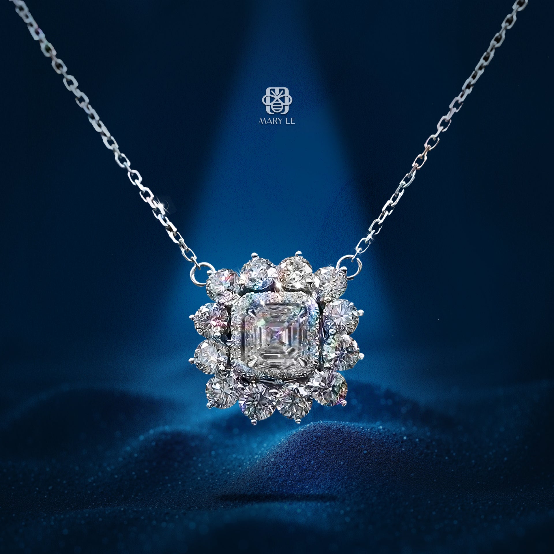 Solar Blossom Square Emerald Cut Diamond Pendant | M346