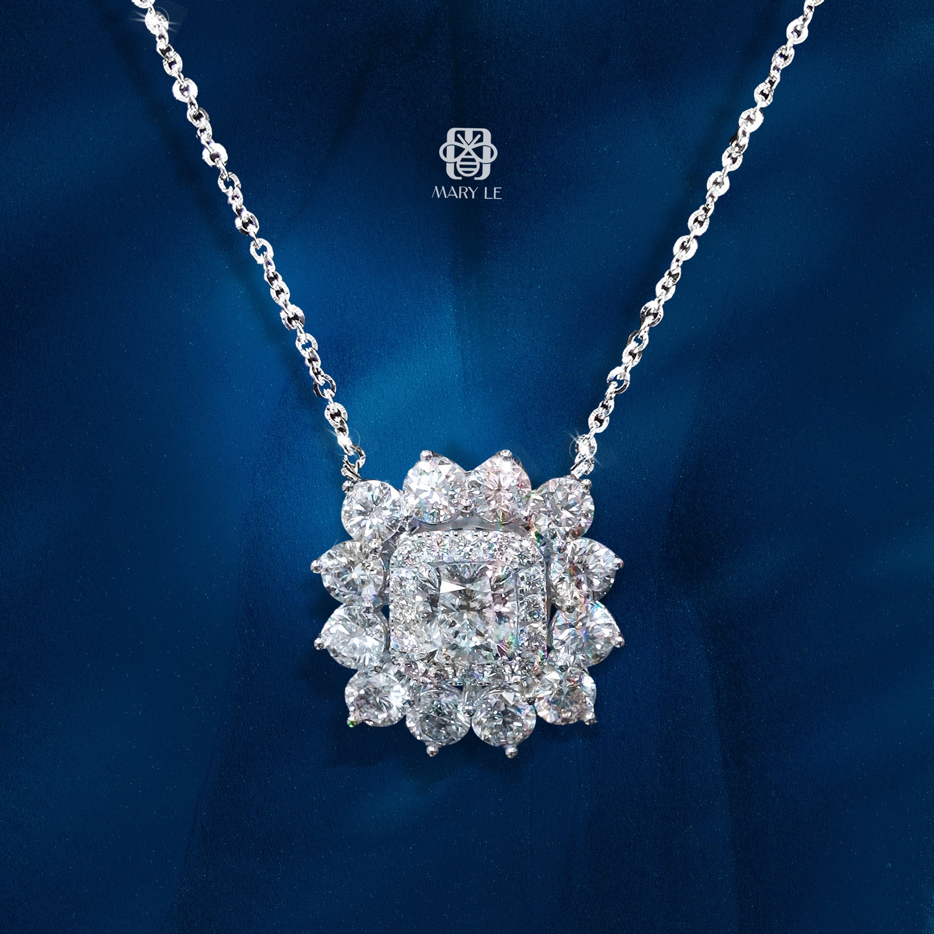 Solar Blossom Cushion Diamond Pendant | M352