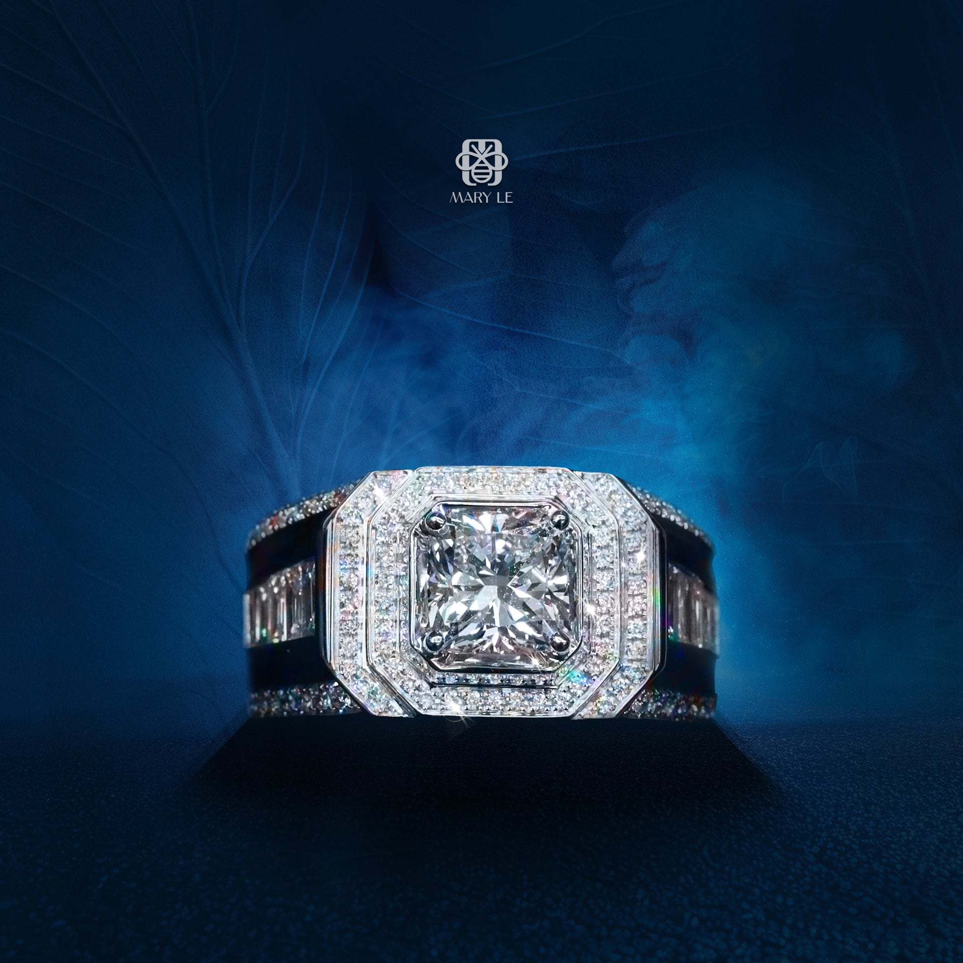 White Gold Cushion Diamond Men's Ring | M365