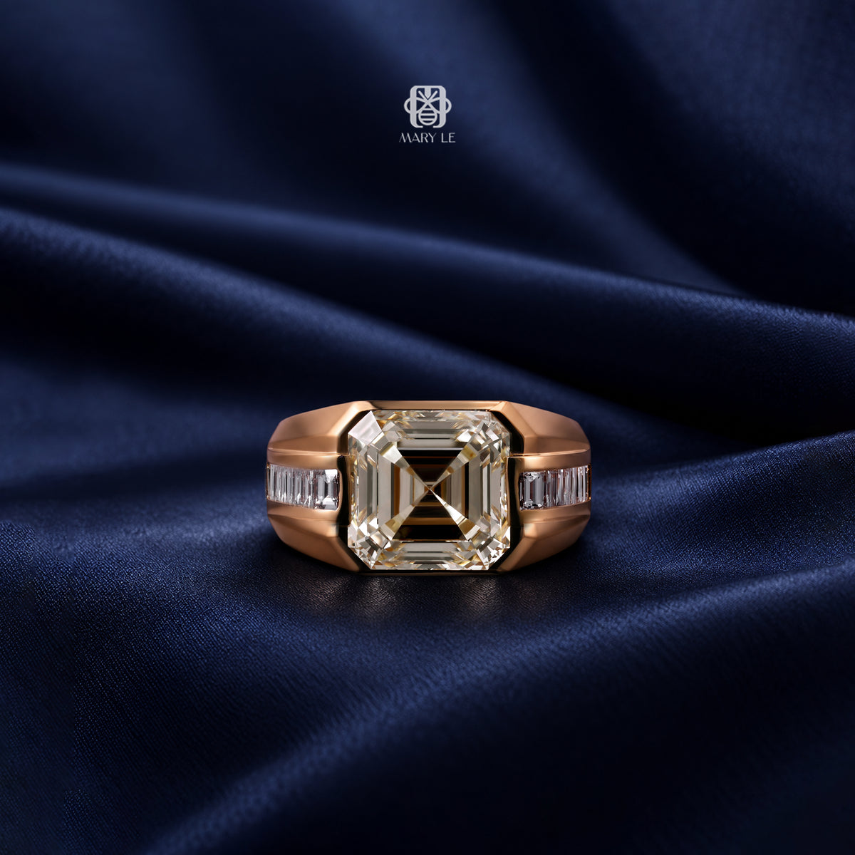 Rose Gold Square Emerald Diamond Men's Ring | M525
