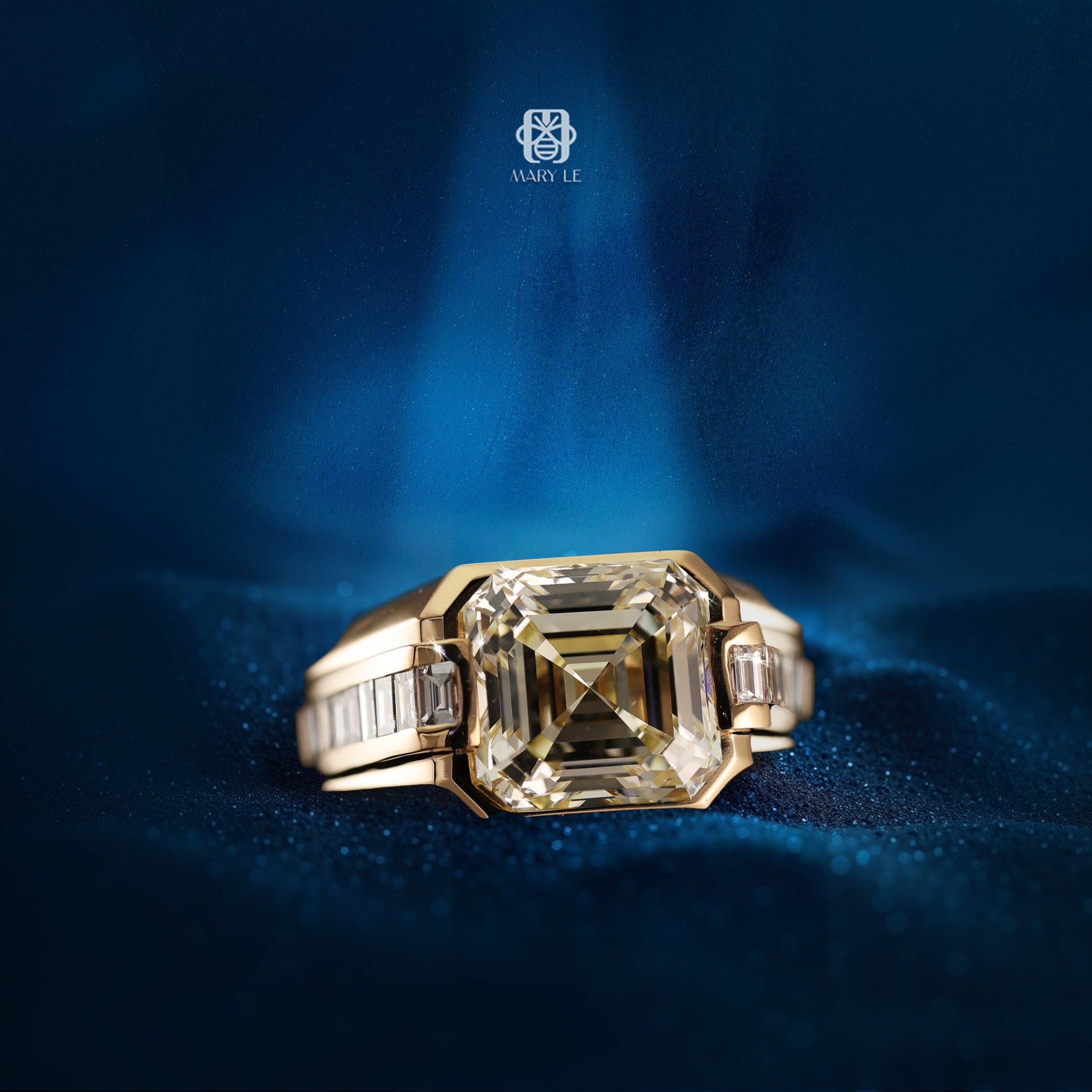 Rose Gold Square Emerald Diamond Men's Ring | M527